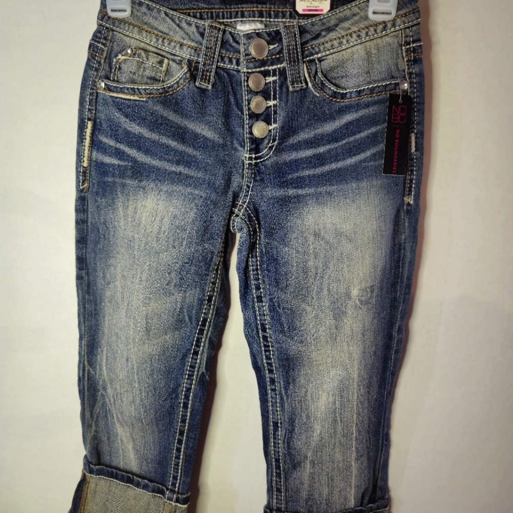 NO BOUNDARIES JUNIOR GIRLS FLAP POCKET CROP JEANS SIZE 1